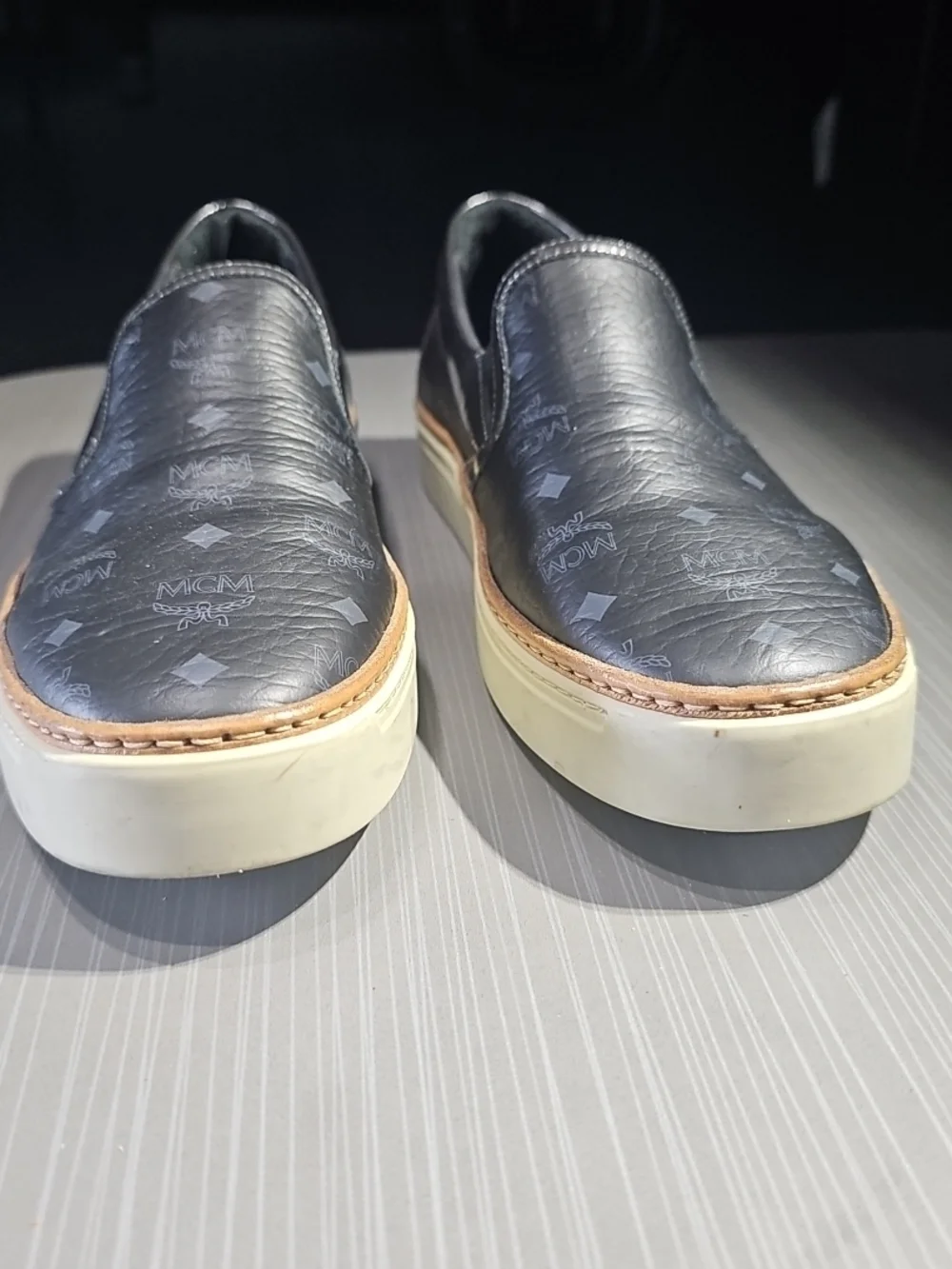 MCM Black Monogram Visetos Leather Slip On Shoes Men's Size 38 EU/ 6 US PreOwned